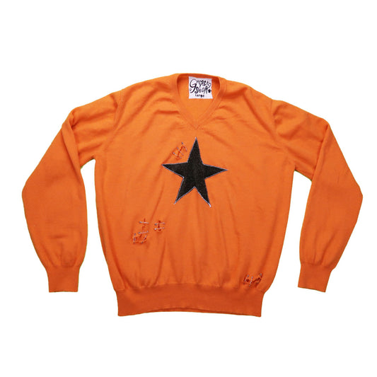 “I’M A STAR” Orange Distressed Sweater - Large