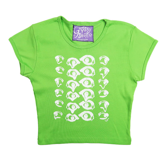 "Melted Visions" Green Baby Tee (White Version) - Medium