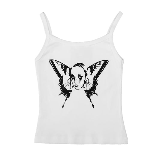 "Weeping Butterfly" White Tank Top